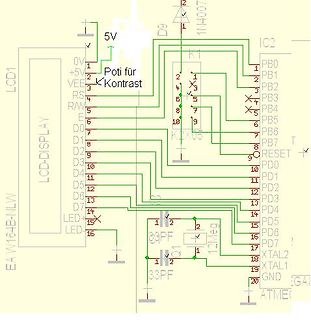 Schaltplan mit LCD-Display und Mikrocontroller