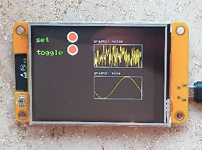 Kleines LCD-Display mit Wellenformen auf Tisch