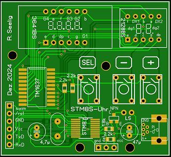 PCB-Layout eines STM8S-Uhr-Controllers