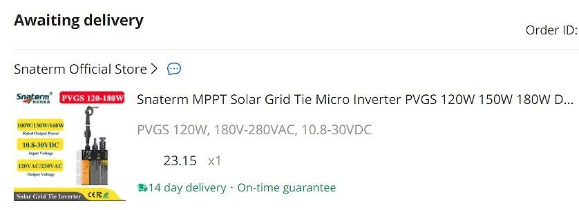 Screenshot einer Bestellung eines Solar-Mikro-Inverters
