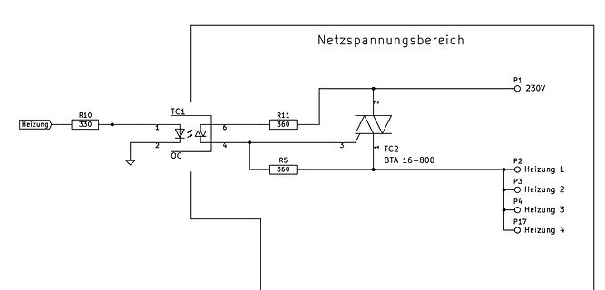 Schaltplan einer Heizungssteuerung mit Triac