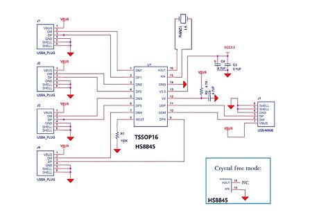 Schaltplan eines USB-Mikrocontrollers HS8845