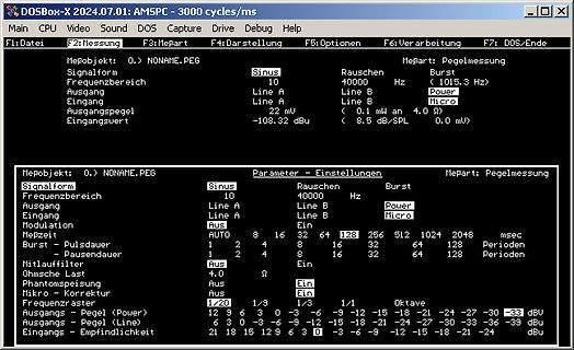 Screenshot einer Messsoftware in DOSBox-X