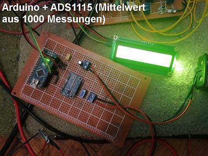 Arduino mit ADS1115 und LCD-Display auf Lochrasterplatine
