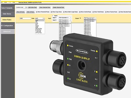 Banner DXMR50-LB-MPA-2P Logic Block und Softwareoberfläche