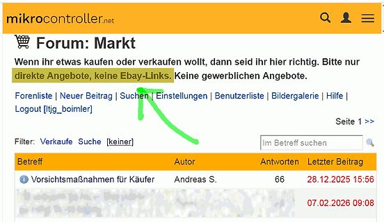 Screenshot eines Online-Forums für Elektronik-Marktplatz