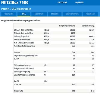 DSL-Verbindungseigenschaften einer FRITZ!Box 7580