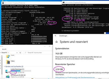 Windows Speicherplatz-Anzeige Systemdateien und reservierter Speicher