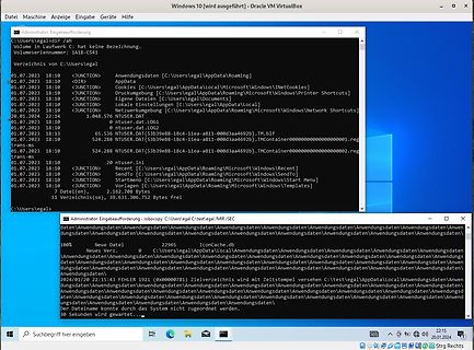 Screenshot einer Windows-Eingabeaufforderung in VirtualBox