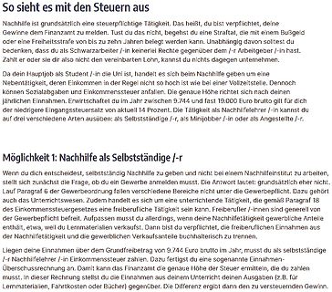 Deutscher Text über Nachhilfe und Steuern