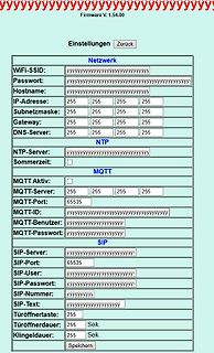 Webinterface Konfigurationseinstellungen für Netzwerk, MQTT und SIP