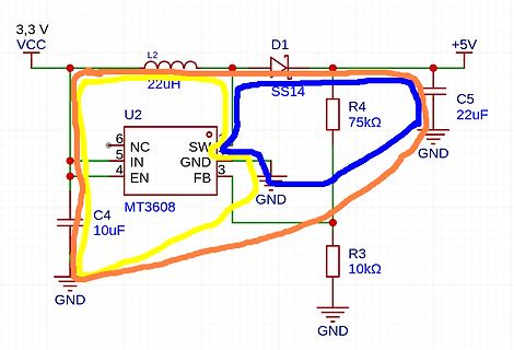 Schaltplan eines MT3608 Aufwärtswandlers
