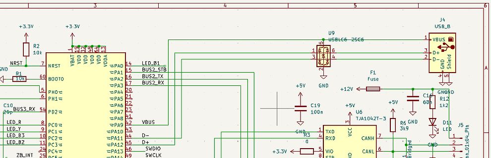 Schaltplan eines Mikrocontroller-Boards mit USB-Anschluss