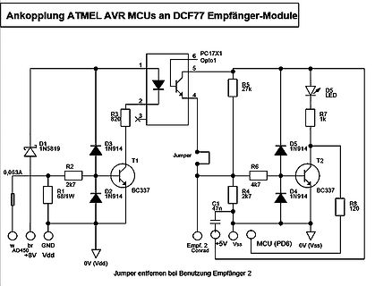 Schaltplan zur Ankopplung von AVR MCUs an DCF77 Empfänger