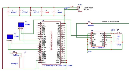 Schaltplan ESP32-S3 DevKitC-1 mit 74HCT125