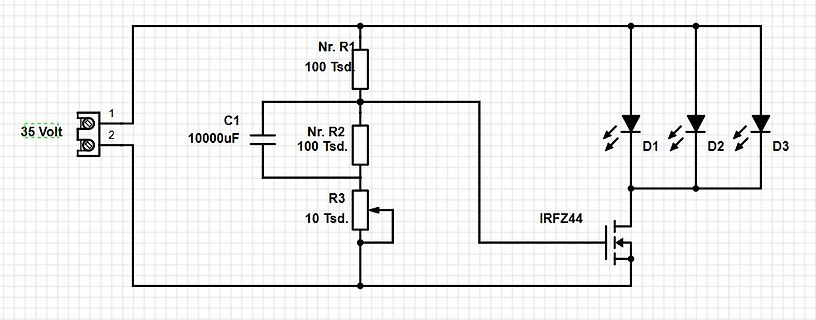 Schaltplan einer Konstantstromquelle mit MOSFET