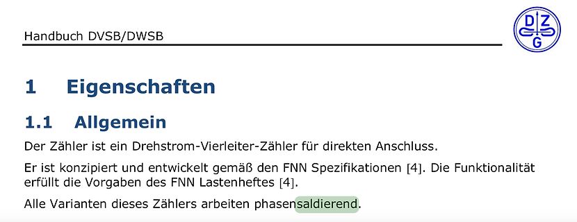 Auszug aus einem Handbuch über Zählereigenschaften