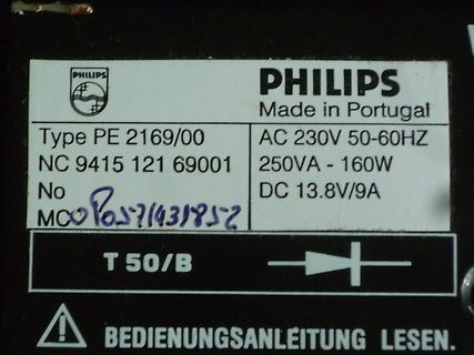Typenschild eines Philips Netzteils
