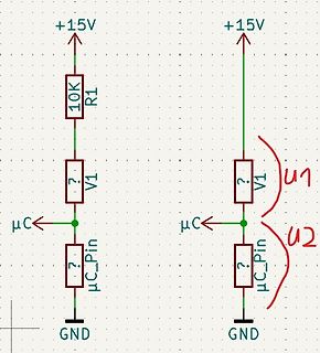 Schaltplan mit Spannungsteiler und Mikrocontroller-Anschluss
