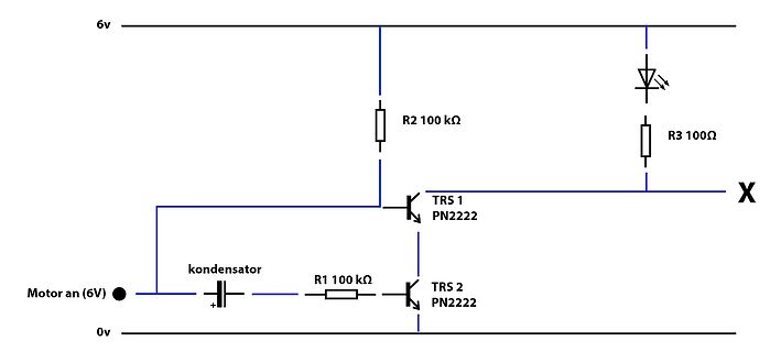 Schaltplan mit Transistoren, Widerständen und LED