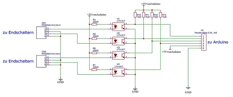 Schaltplan mit Optokopplern und Arduino-Anschluss