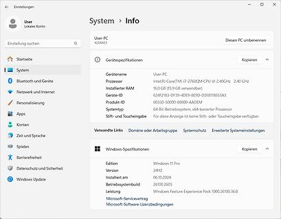 Windows 11 System-Info Einstellungen