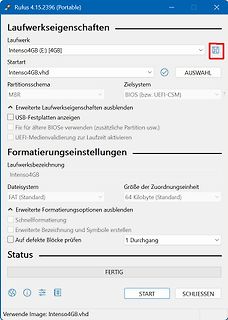 Rufus Software Fenster Laufwerkeigenschaften