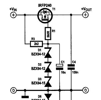 Schaltplan einer Spannungsregelung mit MOSFET und Zener-Dioden
