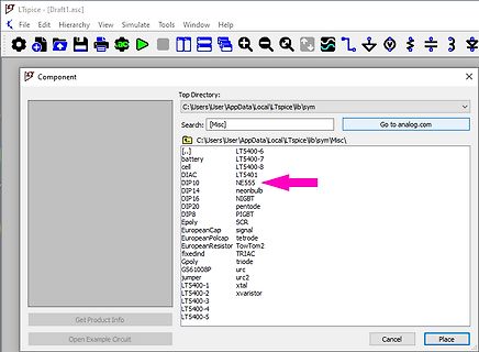 LTspice Component Auswahlfenster