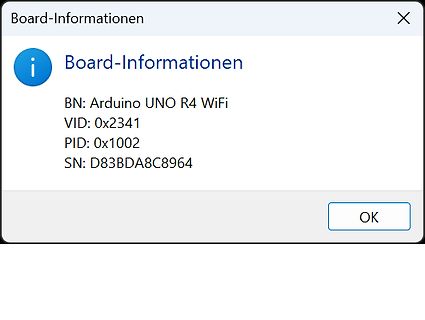 Board-Informationen eines Arduino UNO R4 WiFi
