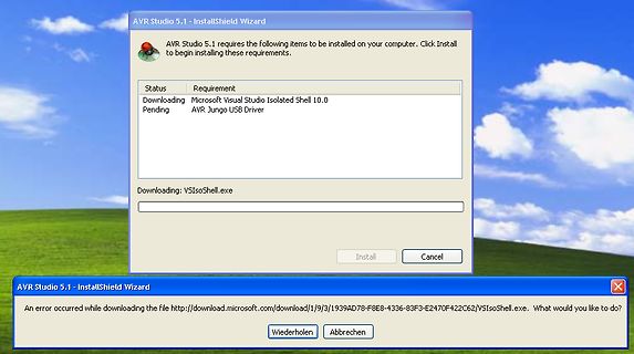 Fehlermeldung bei der Installation von AVR Studio 5.1
