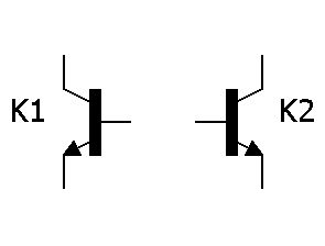 Schaltplan mit zwei Transistoren K1 und K2