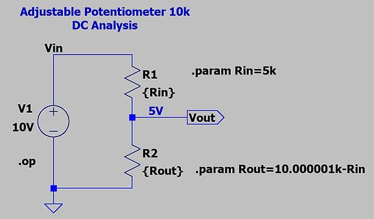 Schaltplan eines einstellbaren 10k Potentiometers für DC-Analyse