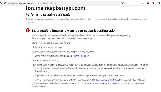 Fehlermeldung der Raspberry Pi Foren Website