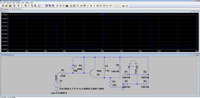 Schaltplan und Oszilloskop-Simulation einer Schaltung