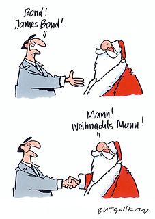 Comic von James Bond und Weihnachtsmann