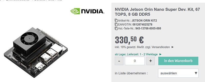 Webshop-Angebot NVIDIA Jetson Orin Nano Super Dev. Kit