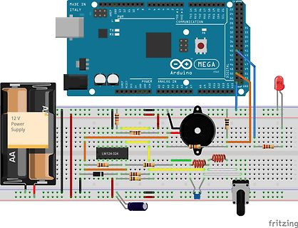 Fritzing-Schaltplan mit Arduino Mega und Breadboard-Aufbau