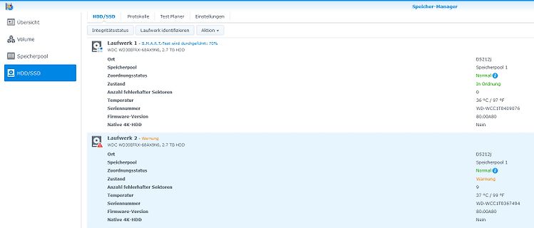 Speicher-Manager Software mit Festplattenstatus