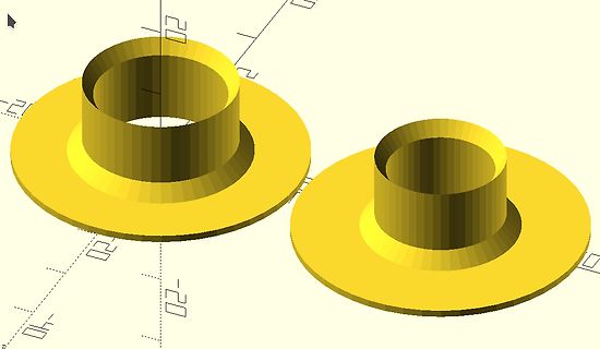 3D-CAD-Modell zweier goldfarbener Flanschlöcher