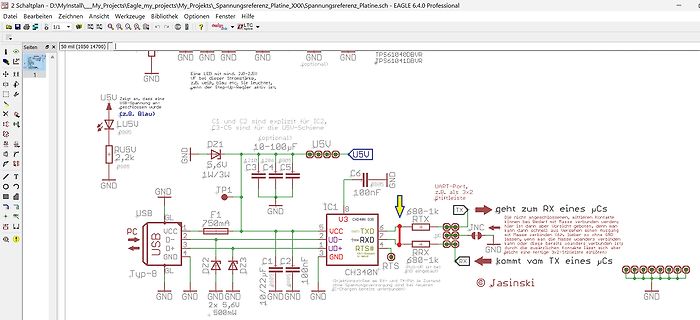 Schaltplan einer USB-Spannungsversorgung mit UART-Schnittstelle