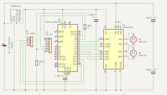 Schaltplan mit Arduino Uno, HC-SR04 und Motortreiber