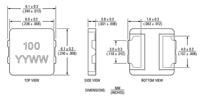 Technische Zeichnung eines Bauteils mit Abmessungen