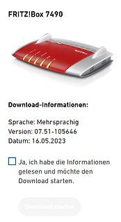 Download-Seite für FRITZ!Box 7490 Firmware