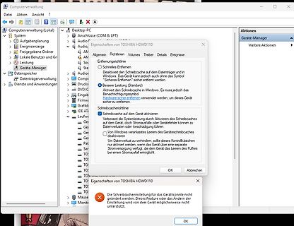 Windows Geräte-Manager Eigenschaften TOSHIBA HDWD110