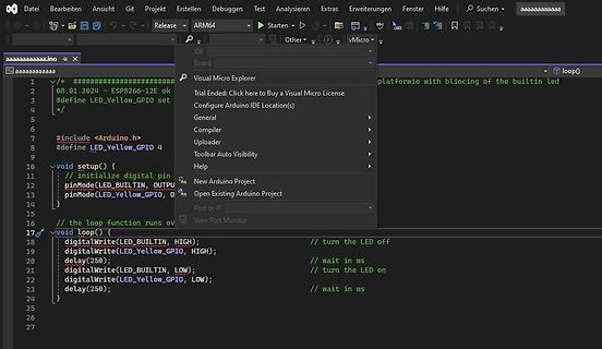 Arduino Programmcode zum Blinken einer LED