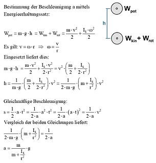 Mathematische Herleitung der Beschleunigung mittels Energieerhaltungssatz