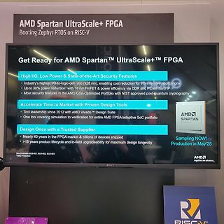 Foto einer Präsentationsfolie über AMD Spartan UltraScale+ FPGA