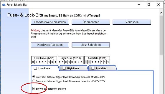 Software zur Einstellung der Fuse- und Lock-Bits eines ATmega8
