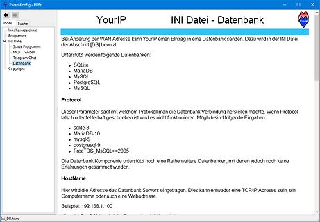 Hilfeseite zur Datenbankkonfiguration in ParamKonfig